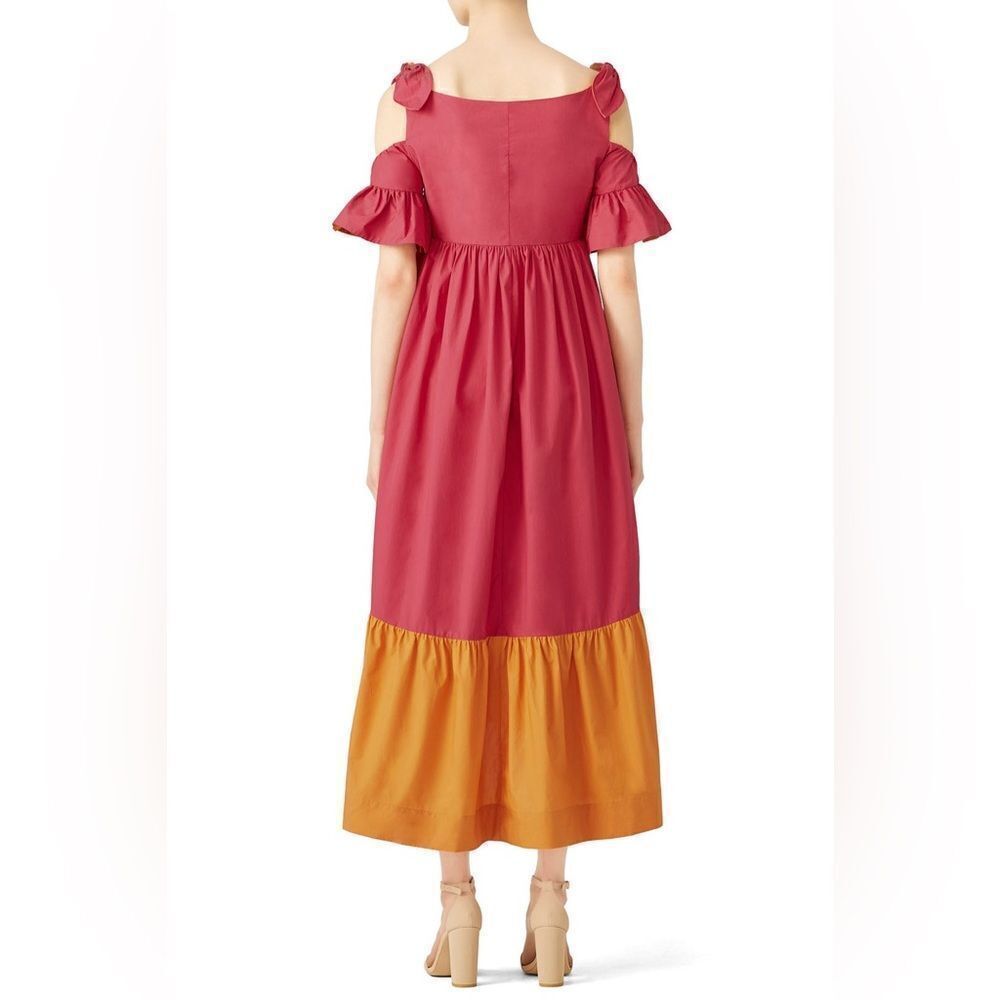 PINKO women’s Aggie Colorblock pink & orange off the shoulder midi Dress size 8 - Picture 2 of 10